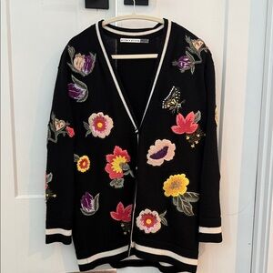 Alice + Olivia Floral Embroidered Grandpa Cardigan